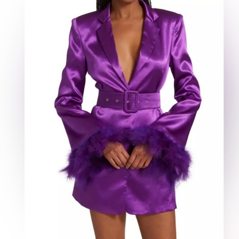 Bronx and Banco Odessa purple blazer Ostrich feather dress Size medium/US 6